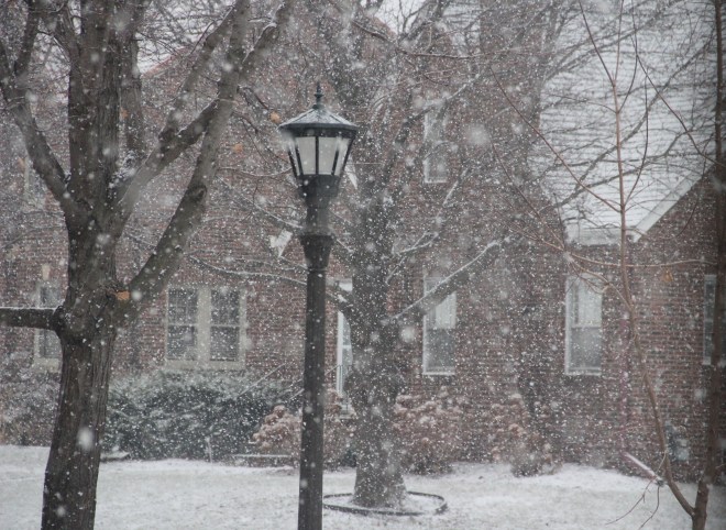 The season's first snow that is likely to remain until spring.
